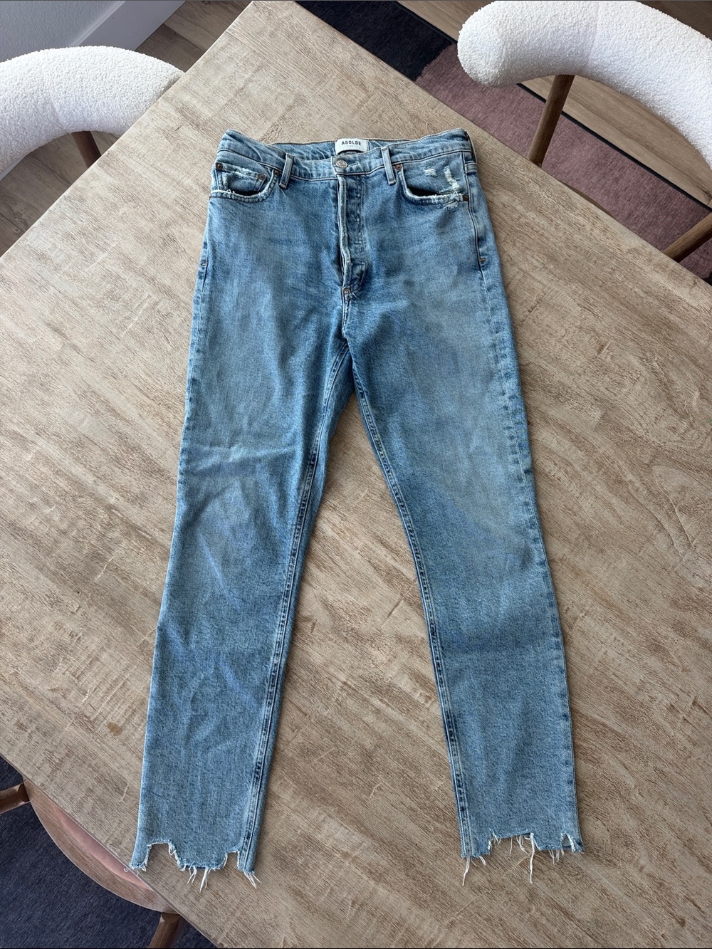 Agolde Light Blue Skinny Jeans with Raw Hem